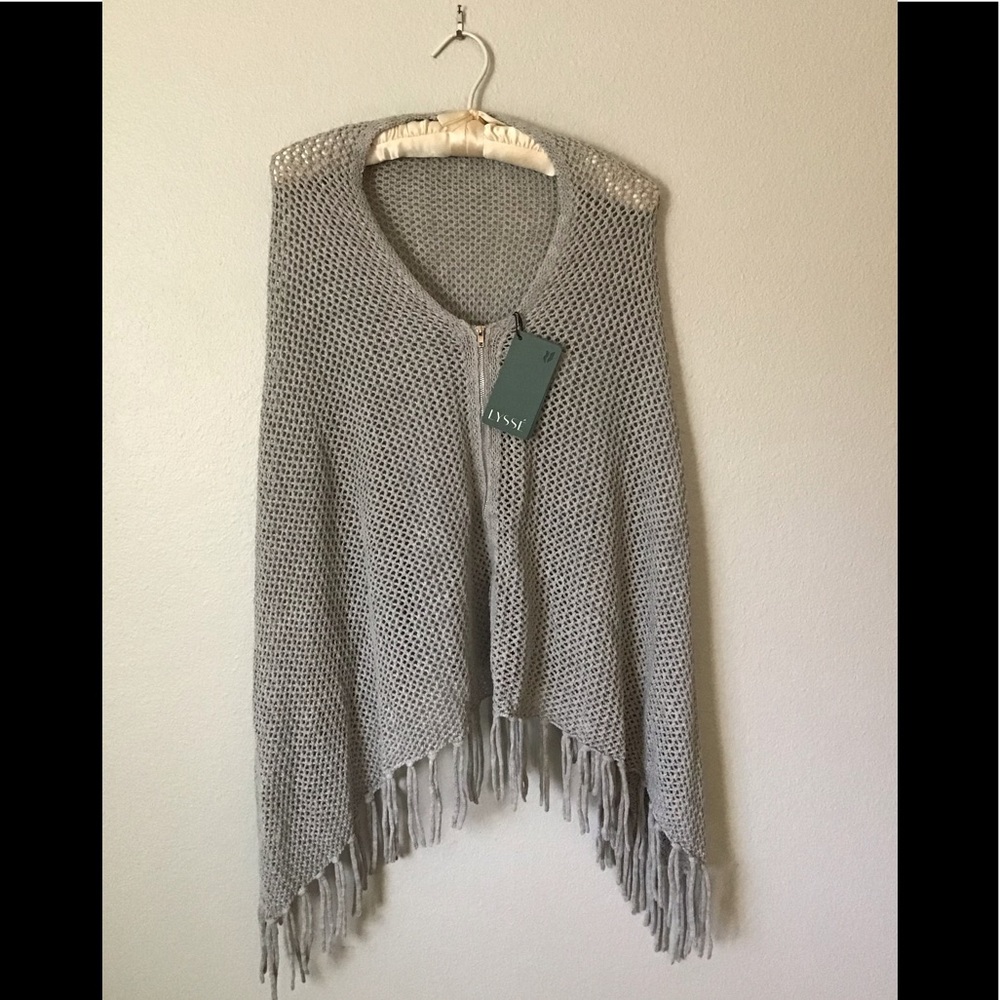Gray Zip Up Knit Poncho